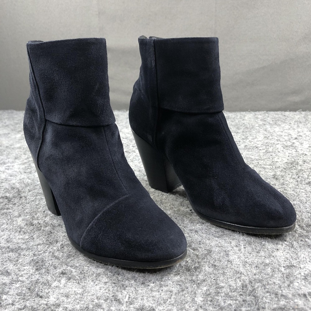 Rag & Bone Newbury 2.0 Boots Womens 9 Navy Suede Ankle Zip Block Heel Casual